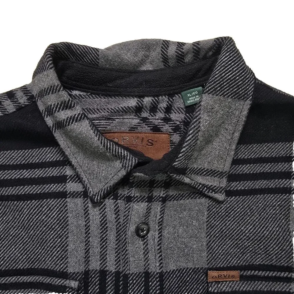 Orvis Gray Black Plaid Big Bear Heavyweight Flannel Long Sleeve Shirt Jacket XL